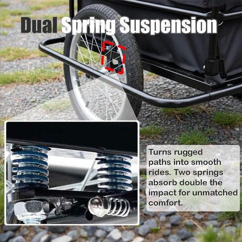Aecskul Bike Cargo Trailer، عربة عربة دراجة مع وصلة وصل عالمية، عربة مقبض سعة تحميل 160 رطل، مقاومة للصدمات عن طريق تعليق زنبركي، مع عجلة حقيبة مقاومة للماء مقاس 16 بوصة in Kuwait