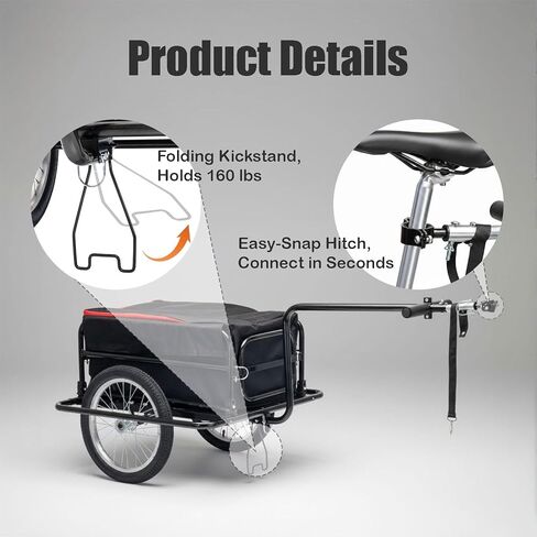Aecskul Bike Cargo Trailer، عربة عربة دراجة مع وصلة وصل عالمية، عربة مقبض سعة تحميل 160 رطل، مقاومة للصدمات عن طريق تعليق زنبركي، مع عجلة حقيبة مقاومة للماء مقاس 16 بوصة in Kuwait