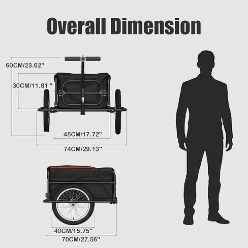 Aecskul Bike Cargo Trailer، عربة عربة دراجة مع وصلة وصل عالمية، عربة مقبض سعة تحميل 160 رطل، مقاومة للصدمات عن طريق تعليق زنبركي، مع عجلة حقيبة مقاومة للماء مقاس 16 بوصة in Kuwait