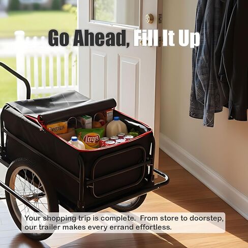 Aecskul Bike Cargo Trailer، عربة عربة دراجة مع وصلة وصل عالمية، عربة مقبض سعة تحميل 160 رطل، مقاومة للصدمات عن طريق تعليق زنبركي، مع عجلة حقيبة مقاومة للماء مقاس 16 بوصة in Kuwait