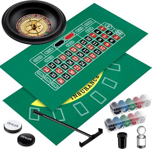 Lunmon Roulette Wheel Set Include 10 Inch Roulette Wheel, Double Sided Felt, 200 Chips, Chip Rake, Acrylic Marker, Dealer Poker Button for Casino Game Blackjack Night Party Holidays(Green) in Saudi Arabia