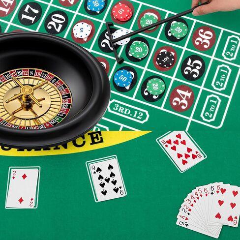 Lunmon Roulette Wheel Set Include 10 Inch Roulette Wheel, Double Sided Felt, 200 Chips, Chip Rake, Acrylic Marker, Dealer Poker Button for Casino Game Blackjack Night Party Holidays(Green) in Saudi Arabia