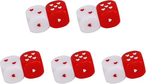 Heart Dice Kit, Plastic, 5 Pairs of Portable Heart Dice, Multiple Playing Method, Red and White for Home Travel in Saudi Arabia