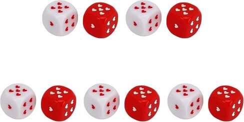 Heart Dice Kit, Plastic, 5 Pairs of Portable Heart Dice, Multiple Playing Method, Red and White for Home Travel in Saudi Arabia