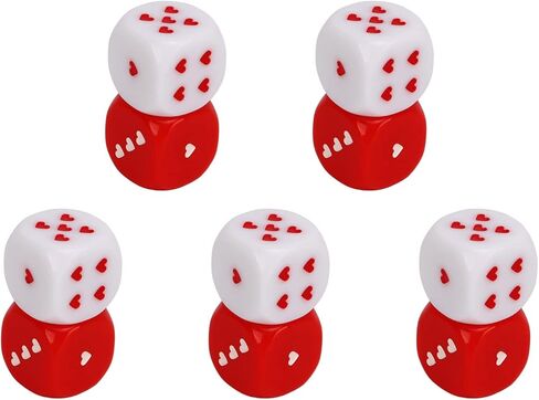 Heart Dice Kit, Plastic, 5 Pairs of Portable Heart Dice, Multiple Playing Method, Red and White for Home Travel in Saudi Arabia