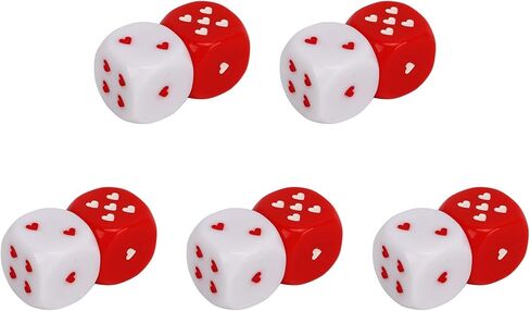 Heart Dice Kit, Plastic, 5 Pairs of Portable Heart Dice, Multiple Playing Method, Red and White for Home Travel in Saudi Arabia