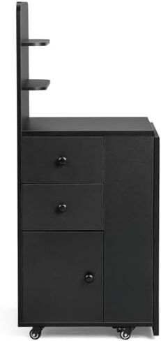 Black Folding Nail Art Desk with 2 Drawers & Storage Shelf, Portable Black MDF Beauty Table for Manicurist, Mobile Nail Technician Station with Cabinet Door, Compact Vanity Table in Saudi Arabia