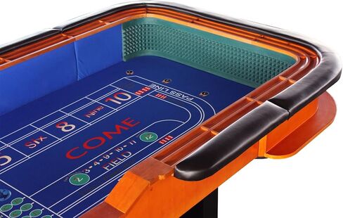 Professional 12-Feet Craps Table with Drink Rail - Water-Resistant Blue Vinyl Surface & Pyramid Dice Rubber for Home Game Nights in Saudi Arabia