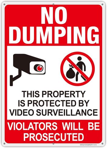 No Dumping Signs-2 Pack, 14x10Inch Aluminum No Public Use of Dumpster Sign, No Illegal Dumping Allowed 24 Hour Video Surveillance Sign, Reflective, Weather Resistant- Easy to install in Saudi Arabia