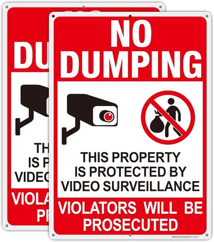 No Dumping Signs-2 Pack, 14x10Inch Aluminum No Public Use of Dumpster Sign, No Illegal Dumping Allowed 24 Hour Video Surveillance Sign, Reflective, Weather Resistant- Easy to install in Saudi Arabia
