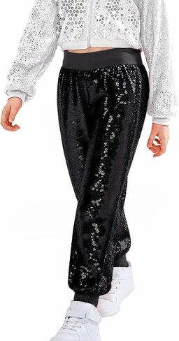 Happy Cherry Kids Girls Sequin Pants Disco Sparkly Trousers Shiny Jogger Pants Jazz Hip Hop Street Dancewear in Saudi Arabia