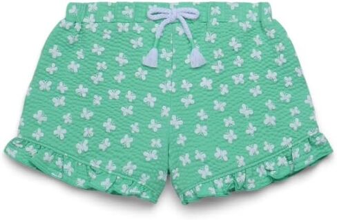 365 Kids Crinkle Shorts for Girls, Elastic Waistband with Bow, Yellow and Pink, Sizes 4-10 in Saudi Arabia