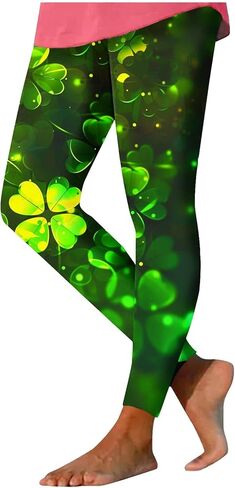 St Patricks Day Leggings for Women Funny Green Shamrock Four Leaf Clover Print Yoga Tights Irish Festival Party Pants in Saudi Arabia