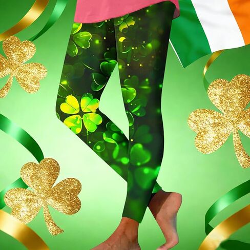 St Patricks Day Leggings for Women Funny Green Shamrock Four Leaf Clover Print Yoga Tights Irish Festival Party Pants in Saudi Arabia