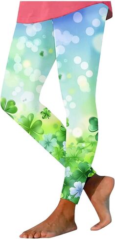 St Patricks Day Leggings for Women Funny Green Shamrock Four Leaf Clover Print Yoga Tights Irish Festival Party Pants in Saudi Arabia