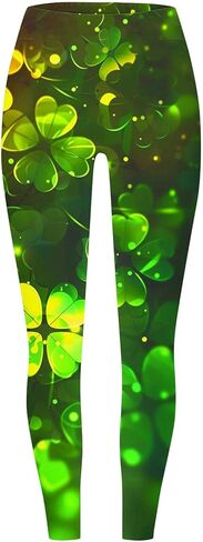 St Patricks Day Leggings for Women Funny Green Shamrock Four Leaf Clover Print Yoga Tights Irish Festival Party Pants in Saudi Arabia