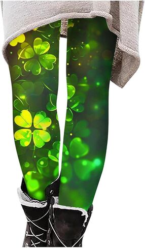 St Patricks Day Leggings for Women Funny Green Shamrock Four Leaf Clover Print Yoga Tights Irish Festival Party Pants in Saudi Arabia