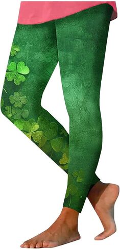 St Patricks Day Leggings for Women Funny Green Shamrock Four Leaf Clover Print Yoga Tights Irish Festival Party Pants in Saudi Arabia
