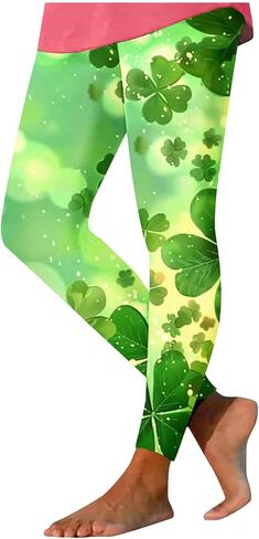 St Patricks Day Leggings for Women Funny Green Shamrock Four Leaf Clover Print Yoga Tights Irish Festival Party Pants in Saudi Arabia