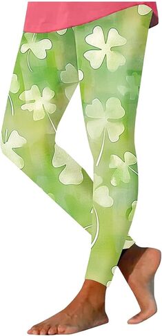 St Patricks Day Leggings for Women Funny Green Shamrock Four Leaf Clover Print Yoga Tights Irish Festival Party Pants in Saudi Arabia