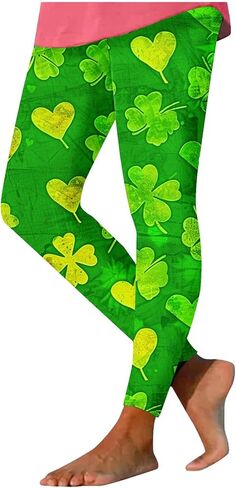 St Patricks Day Leggings for Women Funny Green Shamrock Four Leaf Clover Print Yoga Tights Irish Festival Party Pants in Saudi Arabia