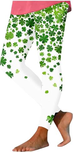 St Patricks Day Leggings for Women Funny Green Shamrock Four Leaf Clover Print Yoga Tights Irish Festival Party Pants in Saudi Arabia
