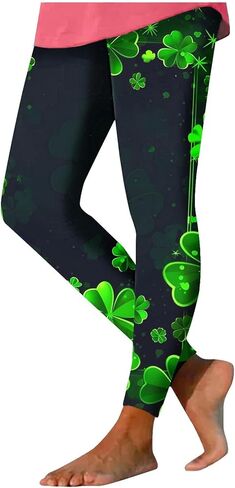 St Patricks Day Leggings for Women Funny Green Shamrock Four Leaf Clover Print Yoga Tights Irish Festival Party Pants in Saudi Arabia
