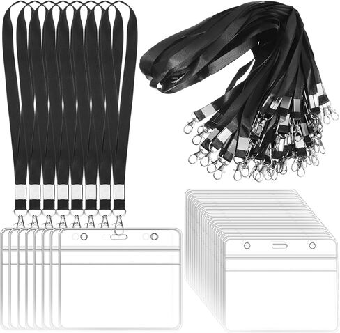 Shappy 100 Pieces Clear Name Tags with Lanyard Horizontal ID Badge Name Tag Holder Plastic Lanyards for ID Badges with Swivel Hook for Teacher Nurse Volunteer, 3 x 4 Inch(Red) in Kuwait