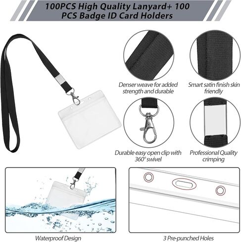 Shappy 100 Pieces Clear Name Tags with Lanyard Horizontal ID Badge Name Tag Holder Plastic Lanyards for ID Badges with Swivel Hook for Teacher Nurse Volunteer, 3 x 4 Inch(Red) in Kuwait