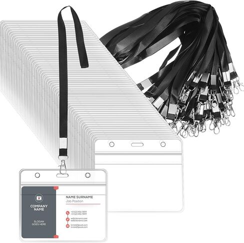 Shappy 100 Pieces Clear Name Tags with Lanyard Horizontal ID Badge Name Tag Holder Plastic Lanyards for ID Badges with Swivel Hook for Teacher Nurse Volunteer, 3 x 4 Inch(Red) in Kuwait