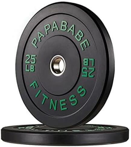 PAPABABE Olympic Weight Plates Bumper Plates, 2 inch Barbell Weight Plates Set for Home Gym, Black Rubber Weights Strength Training Plates for Weight Lifting in Saudi Arabia