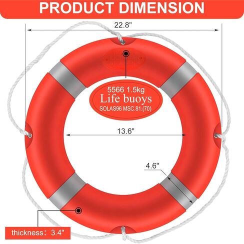 23Inch Life Preserver Ring, Life Ring for Pool with Water Floating Lifesaving Rope 98.5FT Set, Boat Safety Throw Rings, Swim Foam Buoy for Outdoor, Throwable Flotation Device in Saudi Arabia