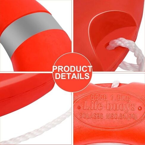 23Inch Life Preserver Ring, Life Ring for Pool with Water Floating Lifesaving Rope 98.5FT Set, Boat Safety Throw Rings, Swim Foam Buoy for Outdoor, Throwable Flotation Device in Saudi Arabia