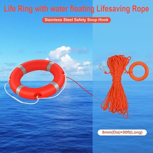 23Inch Life Preserver Ring, Life Ring for Pool with Water Floating Lifesaving Rope 98.5FT Set, Boat Safety Throw Rings, Swim Foam Buoy for Outdoor, Throwable Flotation Device in Saudi Arabia