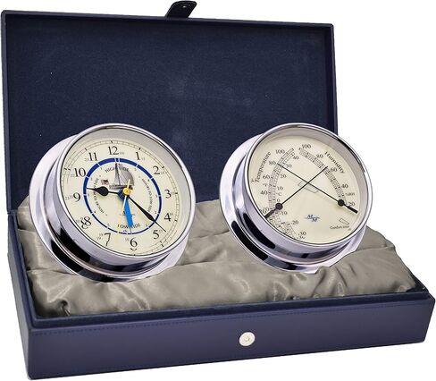 مجموعة MASTER-MARINER Patriot Collection، مجموعة هدايا المقصورة البحرية، ساعة قطرها 5.75 بوصة للوقت والمد والجزر وأدوات قياس الراحة، لمسة نهائية من الكروم، قرص باتريوت عاجي in Saudi Arabia