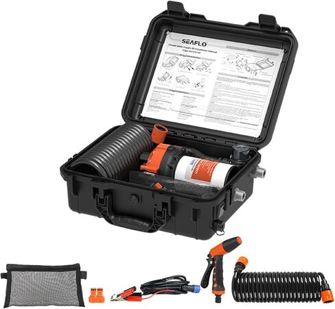 SEAFLO 56 Series Portable Washdown Pump Kit - 12V, 5.0 GPM, 70 PSI, IPX6 Waterproof, 16.4' UV-Protected Hose | For Marine, RV, and Outdoor Applications | 4-Year Warranty in Kuwait