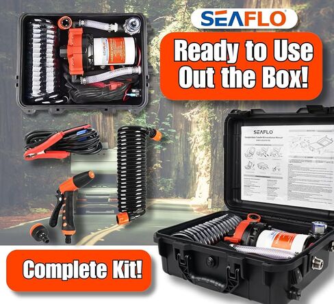 SEAFLO 56 Series Portable Washdown Pump Kit - 12V, 5.0 GPM, 70 PSI, IPX6 Waterproof, 16.4' UV-Protected Hose | For Marine, RV, and Outdoor Applications | 4-Year Warranty in Kuwait