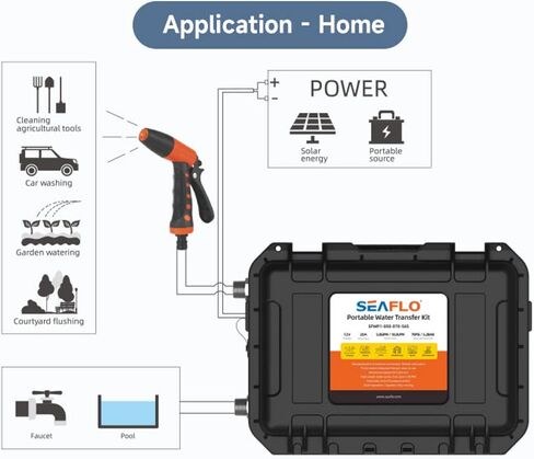SEAFLO 56 Series Portable Washdown Pump Kit - 12V, 5.0 GPM, 70 PSI, IPX6 Waterproof, 16.4' UV-Protected Hose | For Marine, RV, and Outdoor Applications | 4-Year Warranty in Kuwait