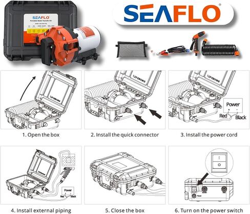 SEAFLO 56 Series Portable Washdown Pump Kit - 12V, 5.0 GPM, 70 PSI, IPX6 Waterproof, 16.4' UV-Protected Hose | For Marine, RV, and Outdoor Applications | 4-Year Warranty in Kuwait