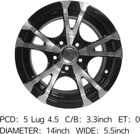 1pack 14 Inch Aluminum Trailer Wheel Hub 5 Lug On 4.5 Black Machine Face，Free center cap in Saudi Arabia