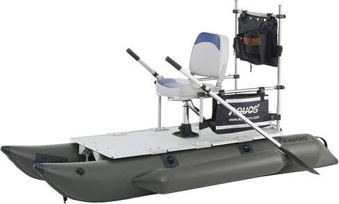 AQUOS Backpack Series 8.8 ft Inflatable Pontoon Boat with Stainless Steel Guard Bar and Folding Seat for One Person Fishing, Aluminum Floor Board, Transport Canada Approved in Saudi Arabia