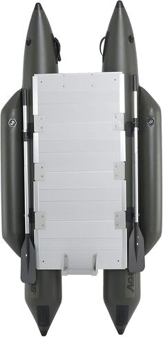 AQUOS Backpack Series 8.8 ft Inflatable Pontoon Boat with Stainless Steel Guard Bar and Folding Seat for One Person Fishing, Aluminum Floor Board, Transport Canada Approved in Saudi Arabia