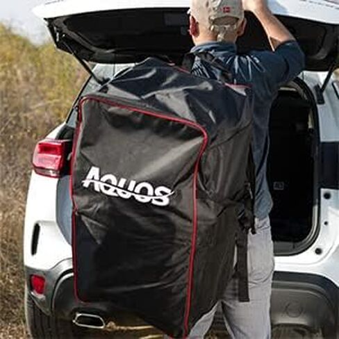 AQUOS Backpack Series 8.8 ft Inflatable Pontoon Boat with Stainless Steel Guard Bar and Folding Seat for One Person Fishing, Aluminum Floor Board, Transport Canada Approved in Saudi Arabia