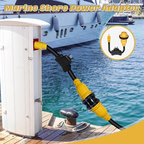 1.5FT Overload Protection 15 Amp to 30 Amp Marine Shore Power Adapter with Circuit Breaker, Nema 5-15P to L5-30R Twist Lock Boat Shore Power Cord for Yacht, 30A Receptacle to 110V 15A Household Plug in Saudi Arabia