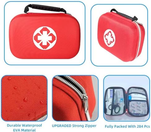 284 PCS First Aid Kit for Home, Car, Travel & Outdoor – Compact Portable Emergency Survival Kit for Camping, Hiking, Office, Business, and Public Use – Red Small Medical Essential Set in Saudi Arabia