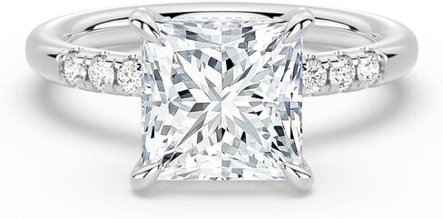 MSBLUE® Moissanite Engagement Ring, 1.0-3.0 CT Solitaire Princess Cut with Accent Stones and Hidden Halo, 14K Gold Vermeil, Rhodium Finish in Saudi Arabia