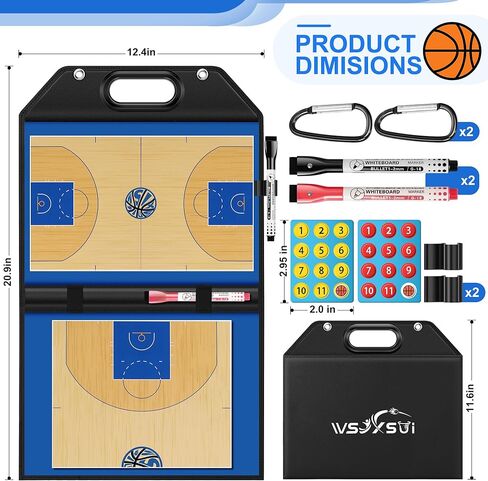 Wsixsui Magnetic Basketball Coaching Board | Foldable Leather Basketball Clipboard Kit for Coaches | Professional Basketball Tactic Board | Dry Erase Strategy Whiteboard | Carry Handle | Lightweight in Saudi Arabia