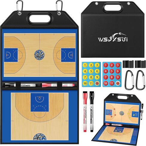 Wsixsui Magnetic Basketball Coaching Board | Foldable Leather Basketball Clipboard Kit for Coaches | Professional Basketball Tactic Board | Dry Erase Strategy Whiteboard | Carry Handle | Lightweight in Saudi Arabia