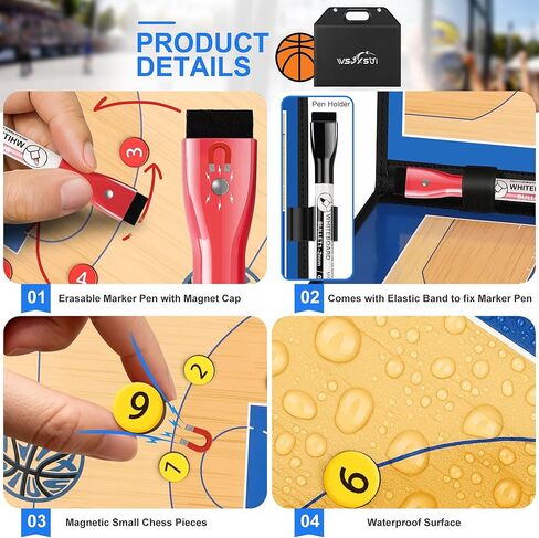 Wsixsui Magnetic Basketball Coaching Board | Foldable Leather Basketball Clipboard Kit for Coaches | Professional Basketball Tactic Board | Dry Erase Strategy Whiteboard | Carry Handle | Lightweight in Saudi Arabia