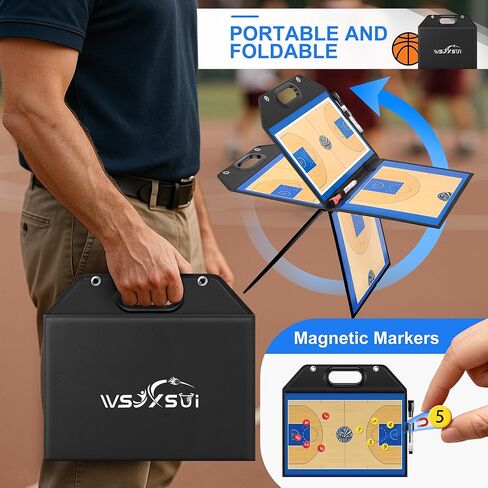 Wsixsui Magnetic Basketball Coaching Board | Foldable Leather Basketball Clipboard Kit for Coaches | Professional Basketball Tactic Board | Dry Erase Strategy Whiteboard | Carry Handle | Lightweight in Saudi Arabia